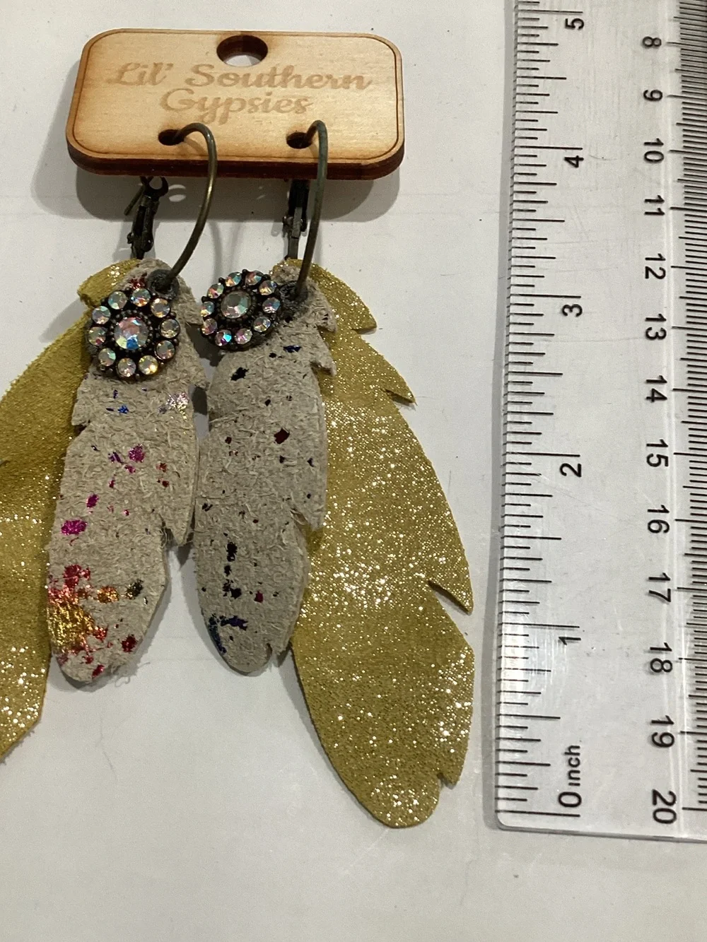 Gold & Gray Feather Drop Earrings